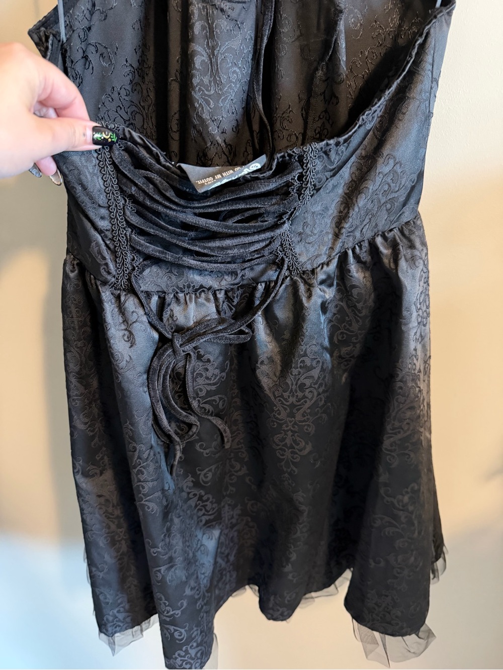 Killstar Black Brocade Lace-Up Mini Dress